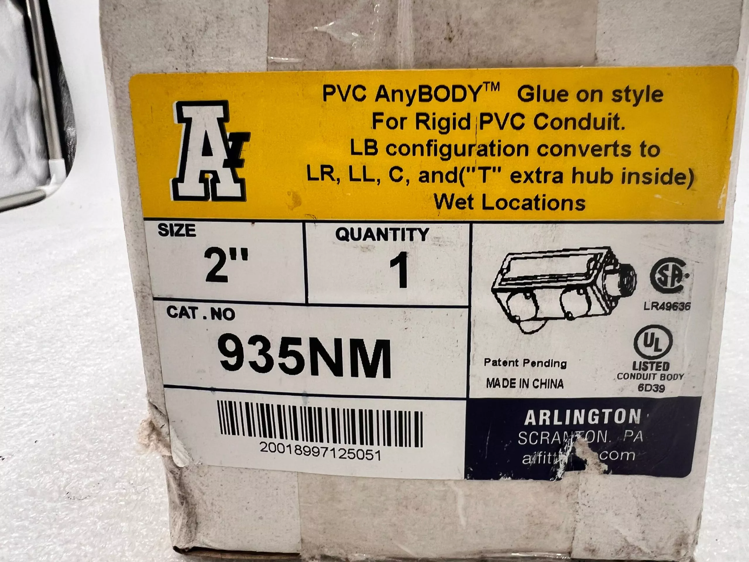 (1) Arlington 935NM Anybody Pvc 5-In-1 Conduit Body 2″
