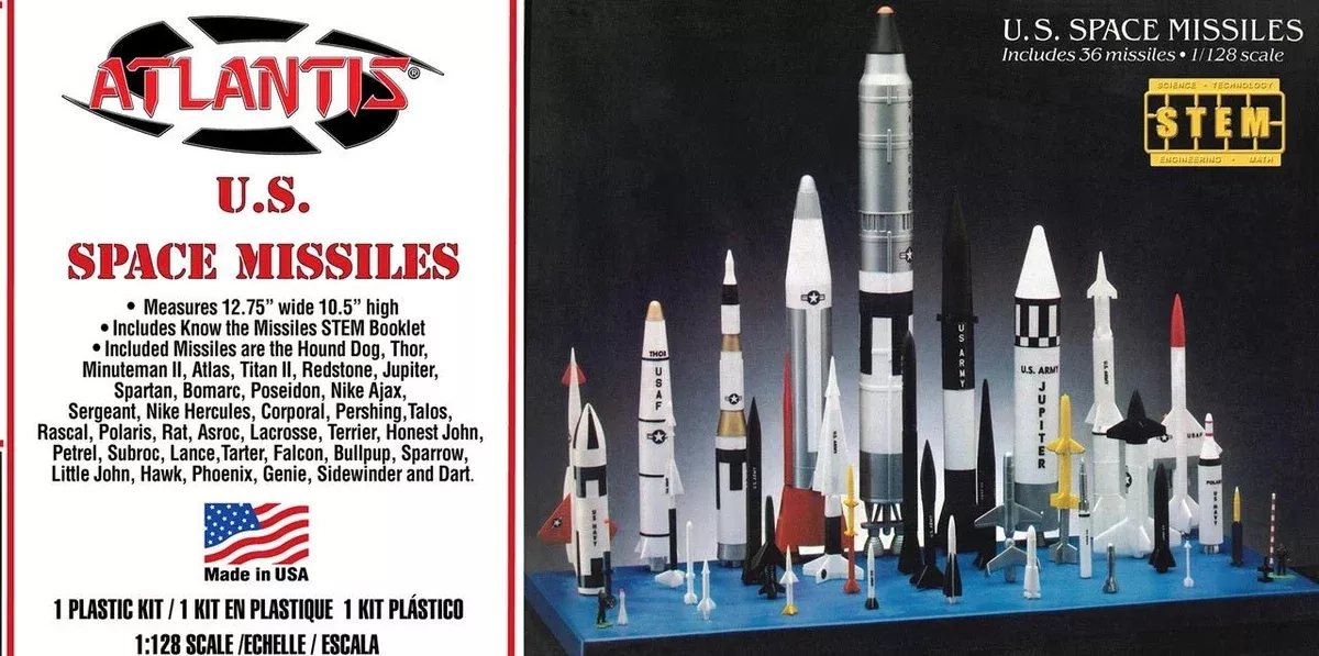 Atlantis Models - 1/128 Scale U.S. Space Missiles Plastic Model Kit (36 Missiles)