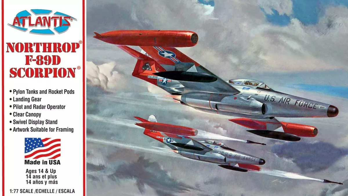 Atlantis Models - 1/80 Northrop F-89D Scorpion Plastic Model Airplane Kit with Swivel Stand, Skill Level 2