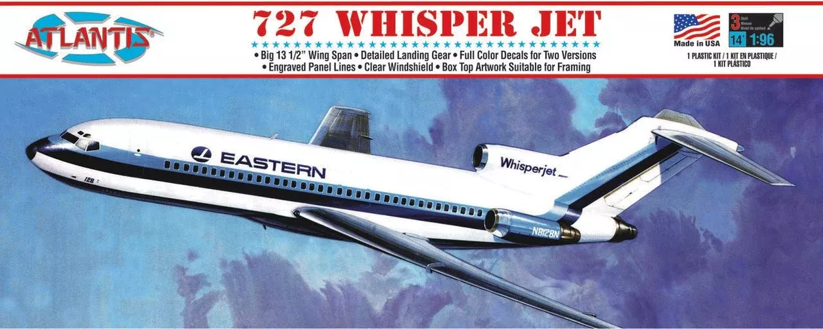 Atlantis Models - 1/96 Boeing 727 Whisper Jet Airliner, Eastern/TWA Airlines Plastic Model Kit, Skill Level 2